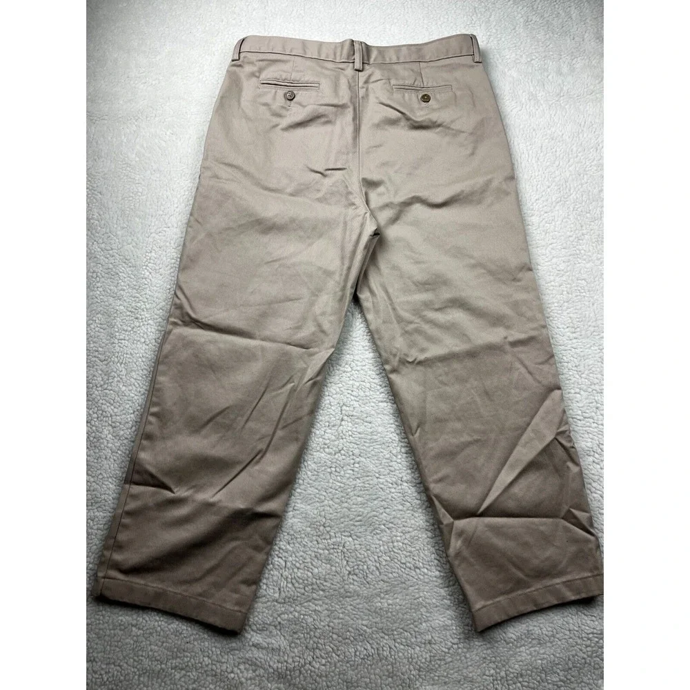 Lands‎ End Chino Pants Boys 20H Blend Flat Front Button Straight Leg Khaki